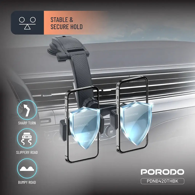 Porodo 360° Rotatable Car Phone Holder - Black[O]- ستاند سيارة مناسب لجميع انواع الاجهزة - قاعدة لزق  - بورودو