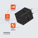 Porodo 4 AC Universal Power Block - Black  - بلاك حائط شحن - بورودو - 1 منفذ تايب سي - 1 منفذ تايب سي - 4 منافذ كهرباء - قوة 20 واط - كفالة 24 شهر