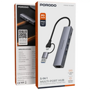 Porodo 5-IN-1 Multi-Port Hub PD Charging & 5Gbps Transfer Rate - Gray [O] - وصلة تايب سي + يو اس بي - 5 في 1 -لنقل البيانات - لاجهزة الايباد برو والماك بوك والايفون والاب توب - متعددة الاستخدام - كفالة 24 شهر