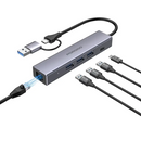 Porodo 5-IN-1 Multi-Port Hub PD Charging & 5Gbps Transfer Rate - Gray [O] - وصلة تايب سي + يو اس بي - 5 في 1 -لنقل البيانات - لاجهزة الايباد برو والماك بوك والايفون والاب توب - متعددة الاستخدام - كفالة 24 شهر