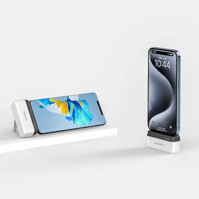 Porodo 5000mAh Power Bank with Lightning Connector - White [O] - بطارية متنقلة + ستاند - مع شاحن ايفون - كفالة 24 شهر