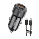 Porodo 50W Dual Port Car Charger PD 20W QC 30W with C to Lightning Cable - Black - شاحن ولاعة مع كيبل تايب سي  ايفون - برودو  - اسود - كفالة 12 شهر