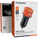 Porodo 60W Averin Multi-Port Car Charger with Aluminum Alloy Housing - Orange [O]- شاحن ولاعة - برودو  - 2 منفذين تايب سي  + منفذ يو اس بي - قوة 60 واط - كفالة 24 شهر