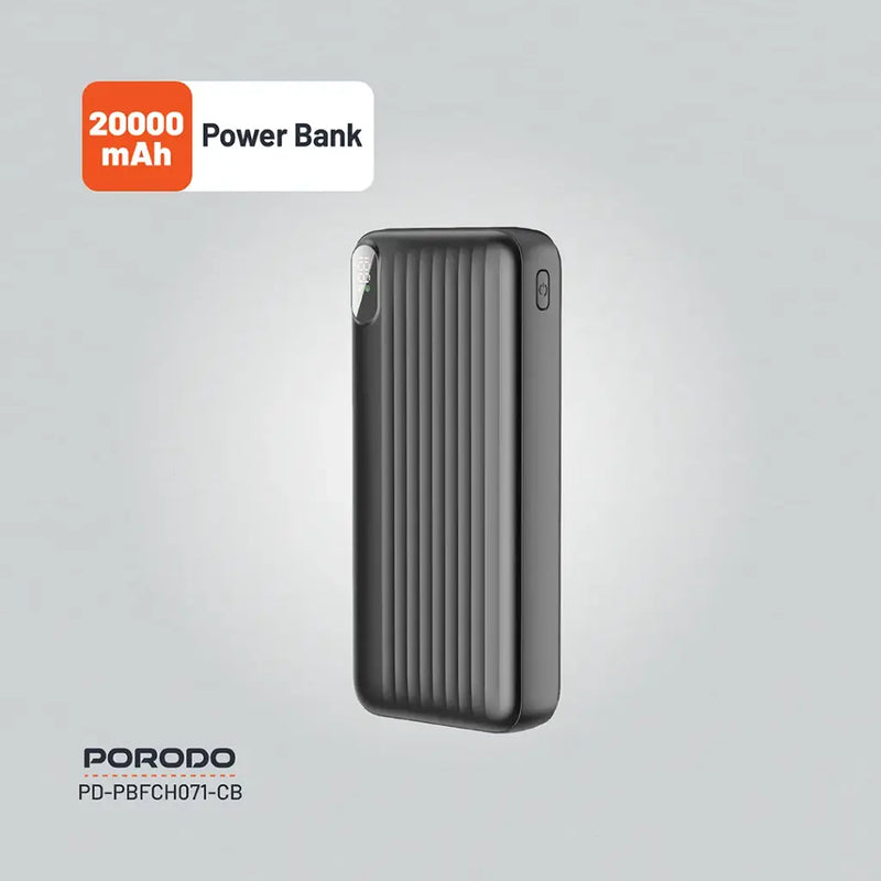 Porodo 6 Essentials in 1 Ultimate Combo - Black - حقيبة السفر - 6 في 1 - حقيبة + بطاريه سعة 20000 مللي امبير + بطاريه سعة 10000 مللي امبير - شاحن حائط قوة 20 واط + سلك شحن 4 في 1 طول 1.2 متر - كفالة 24 شهر