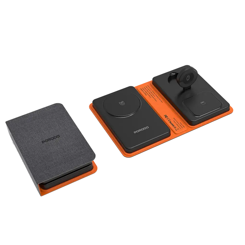 Porodo 8000mAh Folding 4-Device Charger - Black - باور بانك وايرلس -4 في 1 يدعم الشحن السريع - سعة 8000 مللي امبير - قابل للطي - حجمه صغير - بورودو كفالة 24 شهر