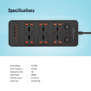Porodo Blue 6 AC - Dual Switch Power Strip - Black - موزع شاحن حائط - 6 فتحات للكهرباء - 4 فتحات يو اس بي - 2 فتحة تايب سي - طول 3 متر - 12 في 1 - كفالة 12 شهر