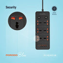 Porodo Blue 6 AC - Dual Switch Power Strip - Black - موزع شاحن حائط - 6 فتحات للكهرباء - 4 فتحات يو اس بي - 2 فتحة تايب سي - طول 3 متر - 12 في 1 - كفالة 12 شهر