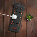 Porodo Blue 6 AC - Dual Switch Power Strip - Black - موزع شاحن حائط - 6 فتحات للكهرباء - 4 فتحات يو اس بي - 2 فتحة تايب سي - طول 3 متر - 12 في 1 - كفالة 12 شهر