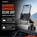 Porodo Blue Vaccum Suction Care Phone Mount Dashboard & Windshield Compatible - Black [O] - ستاند سيارة مناسب لجميع انواع الاجهزة - شفط بدون شحن - دوران 360 درجة