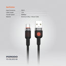 Porodo Braided Cable USB-A to USB-C - Black - سلك شحن - برودو - تايب سي - طول 1.2 متر - كفالة 12 شهر