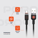 Porodo Braided Cable USB-A to USB-C - Black - سلك شحن - برودو - تايب سي - طول 1.2 متر - كفالة 12 شهر