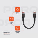 Porodo Braided Cable USB-C to Lightning Tie 25cm - Black - سلك شحن - بورودو - تايب سي الي ايفون - طول 25 سم - كفالة 24 شهر