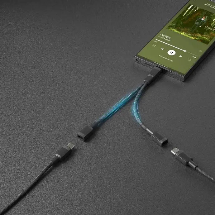 Porodo 2in1 Lightning to 2*Type C Jack Headphone and Charging Converter Adapter - وصلة لشحن الايفون 15/16 والسماعة بنفس الوقت - بورودو - كفالة 24 شهر