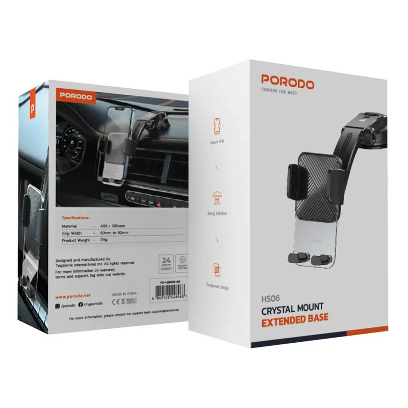 Porodo Crystal Mount Extended Base [O] - ستاند سيارة مناسب لجميع انواع الاجهزة - بورودو