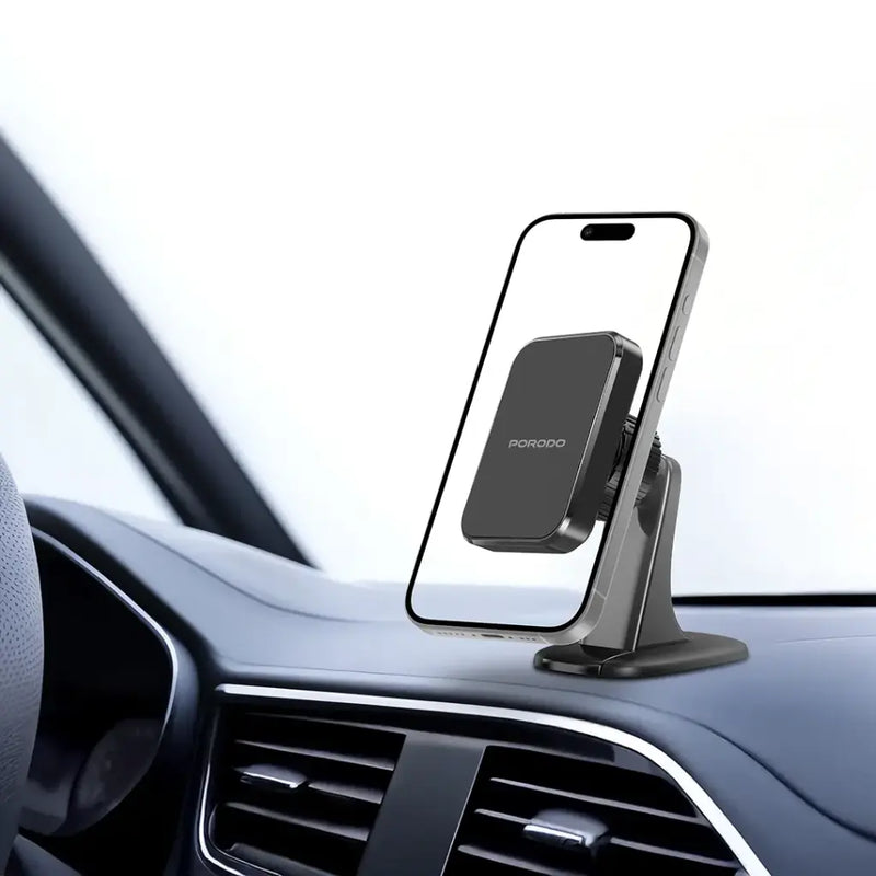 Porodo Dual Mount Magnetic Phone Holder - Black [O]- ستاند سيارة مناسب لجميع انواع الاجهزة - مغناطيس - قاعدة لزق + فتحة تكييف - بورودو