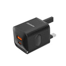 Porodo Dual port Wall Charger UK - Black - شاحن حائط - قوة 20 واط - 2 فتحتين للشحن السريع - 1 تايب سي بي دي - 1 يو اس بي  - كفالة 12 شهر