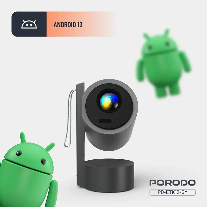 Porodo Full HD Smart Projector - Gray - بروجكتور متنقل + بطارية تدوم حتى 2 ساعة شغل متواصل - كفالة 12 شهر
