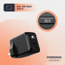 Porodo GaN 35W Dual USB-C Wall Charger with Power Display - Black - بلاك شاحن حائط - فتحتين للشحن 35 واط - بورودو - كفالة 24 شهر