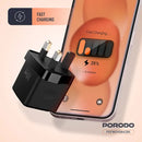 Porodo GaN 35W Dual USB-C Wall Charger with Power Display - Black - بلاك شاحن حائط - فتحتين للشحن 35 واط - بورودو - كفالة 24 شهر