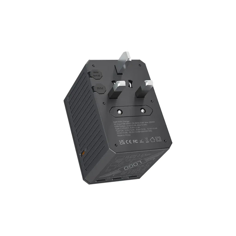 Porodo GaN 5-Port Travel Block Universal Charger - 65w [O] - بلاك حائط شحن دولي - بورودو - 4 منافذ تايب سي - 1 منفذ يو اس بي - 1 منفذ كهرباء - قوة 65 واط - كفالة 24 شهر