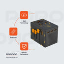 Porodo GaN 5-Port Travel Block Universal Charger - 65w [O] - بلاك حائط شحن دولي - بورودو - 4 منافذ تايب سي - 1 منفذ يو اس بي - 1 منفذ كهرباء - قوة 65 واط - كفالة 24 شهر