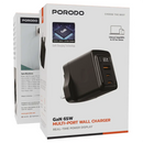 Porodo GaN 65W Multi-Port Wall Charger - Black - بلاك شاحن حائط - فتحتين تايب سي - فتحة يو اس بي - قوة 65 واط - بورودو - كفالة 24 شهر