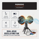 Porodo Lifestyle Dual-Head Oscillating Fan - Black [O] - باور بنك - قوة 4000 + مروحة صغيرة - 3 سرعات مختلفة - برودو -  كفالة 24 شهر