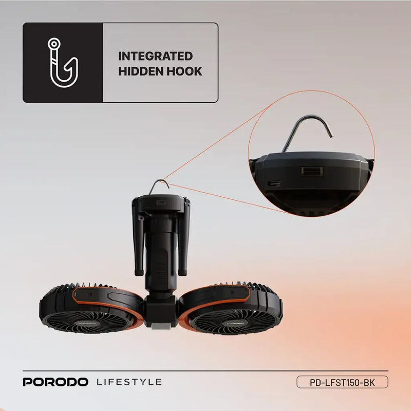 Porodo Lifestyle Dual-Head Oscillating Fan - Black [O] - باور بنك - قوة 4000 + مروحة صغيرة - 3 سرعات مختلفة - برودو -  كفالة 24 شهر