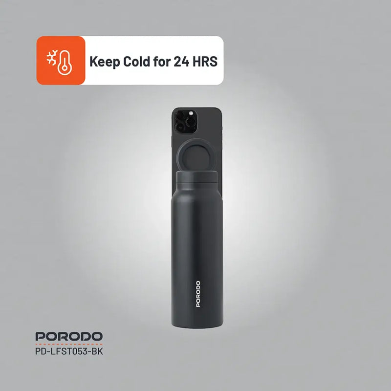 Porodo Lifestyle Magnetic Mount Water Bottle - 700ml - Black - مطارة حافظة للحرارة - ستاند ماغ سيف - بورودو