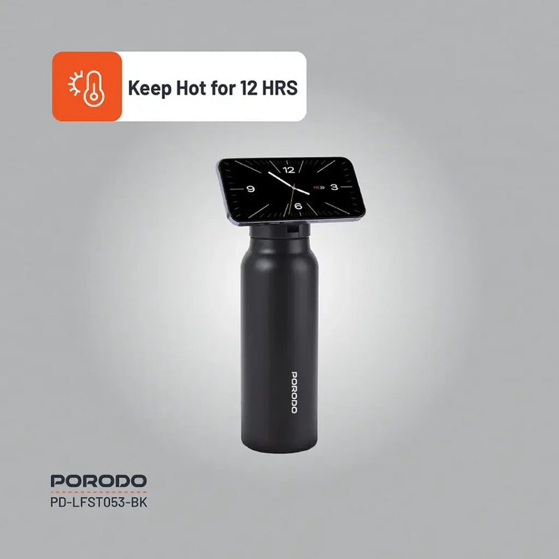Porodo Lifestyle Magnetic Mount Water Bottle - 700ml - Black - مطارة حافظة للحرارة - ستاند ماغ سيف - بورودو