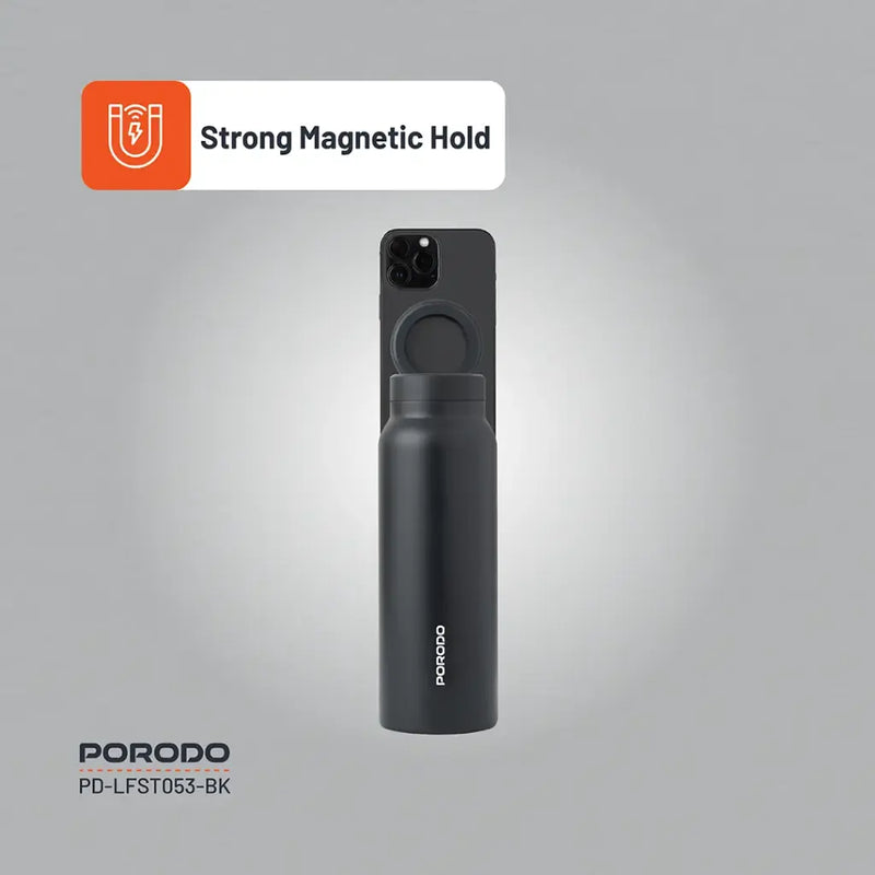 Porodo Lifestyle Magnetic Mount Water Bottle - 700ml - Black - مطارة حافظة للحرارة - ستاند ماغ سيف - بورودو