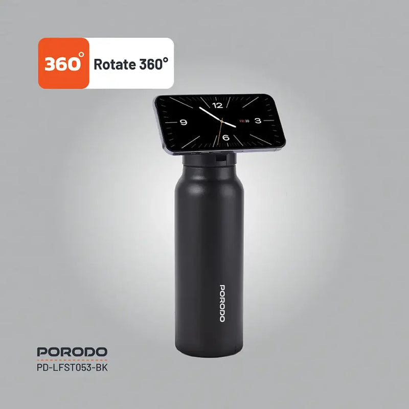 Porodo Lifestyle Magnetic Mount Water Bottle - 700ml - Black - مطارة حافظة للحرارة - ستاند ماغ سيف - بورودو