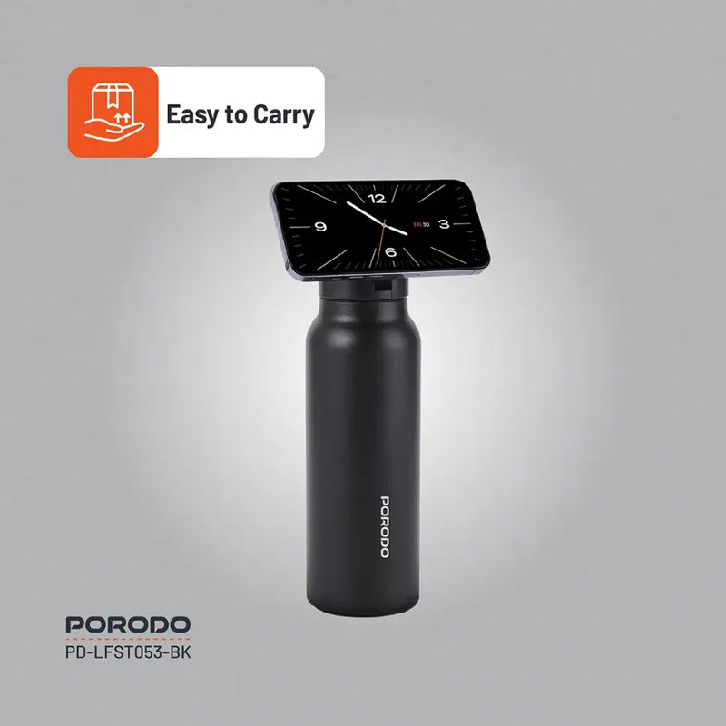 Porodo Lifestyle Magnetic Mount Water Bottle - 700ml - Black - مطارة حافظة للحرارة - ستاند ماغ سيف - بورودو