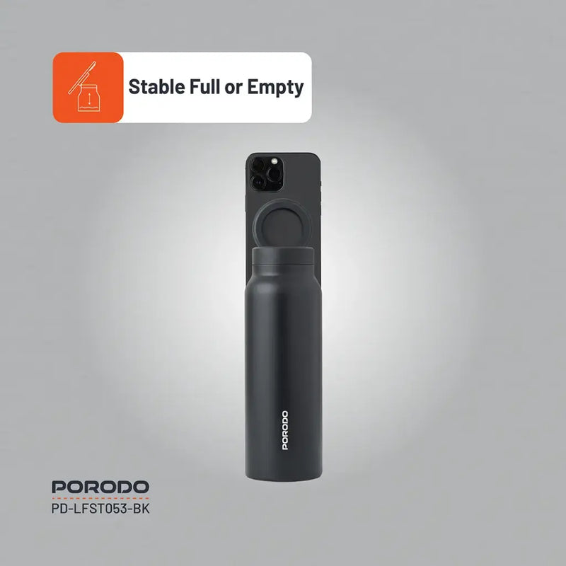 Porodo Lifestyle Magnetic Mount Water Bottle - 700ml - Black - مطارة حافظة للحرارة - ستاند ماغ سيف - بورودو