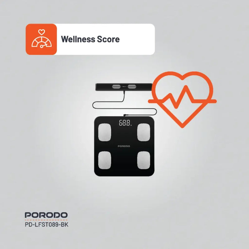 Porodo Lifestyle Precise Analysis Smart Scale - Black - ميزان ذكي - بورودو - كفالة 24 شهر