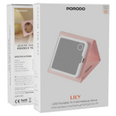 Porodo Lily LED Portable Tri-Fold Makeup Mirror- Pink [O]- مراية مكبرة + 3 مستويات + منفذ تايب سي - ماجنتيك - اضاءة ليد - كفالة 12 شهر