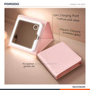 Porodo Lily LED Portable Tri-Fold Makeup Mirror- Pink [O]- مراية مكبرة + 3 مستويات + منفذ تايب سي - ماجنتيك - اضاءة ليد - كفالة 12 شهر