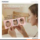 Porodo Lily LED Portable Tri-Fold Makeup Mirror- Pink [O]- مراية مكبرة + 3 مستويات + منفذ تايب سي - ماجنتيك - اضاءة ليد - كفالة 12 شهر