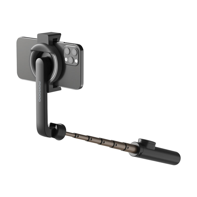 Porodo Magnetic Selfie Stick 64.5cm Extendable with 3 Leg Tripod and Remote Control - Black - عصاة تصوير - ستاند + سيلفي - ماغ سيف - مع ريموت