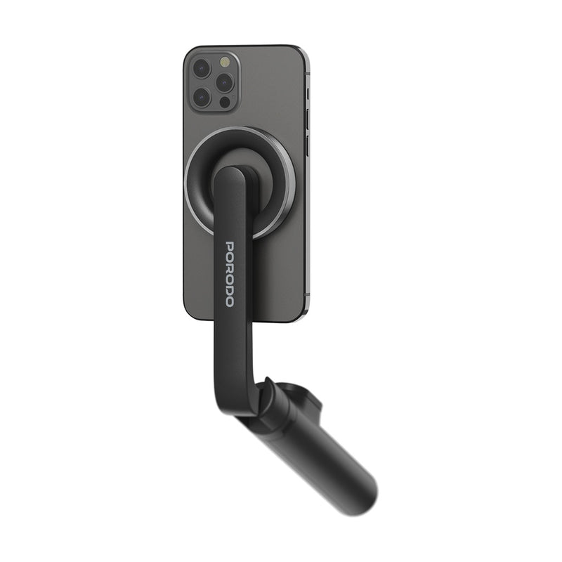 Porodo Magnetic Selfie Stick 64.5cm Extendable with 3 Leg Tripod and Remote Control - Black - عصاة تصوير - ستاند + سيلفي - ماغ سيف - مع ريموت