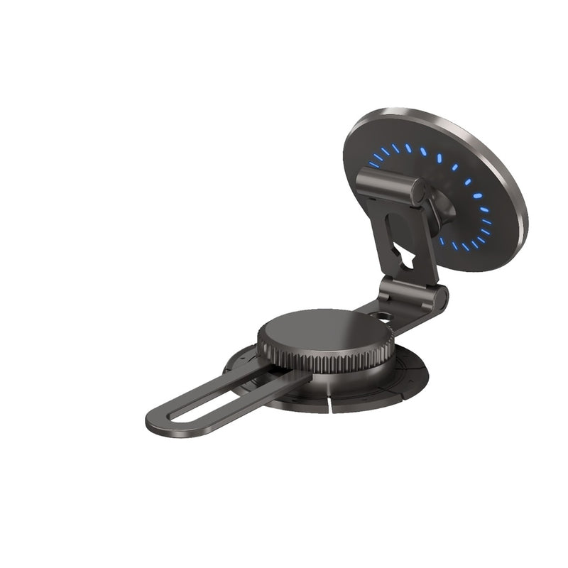 Porodo Magsafe Charging Transparent Phone Mount 360° Rotating Base - Black [O]- ستاند سيارة مناسب لجميع انواع الاجهزة - مغناطيس - قاعدة لزق + دوران 360 درجه - بورودو