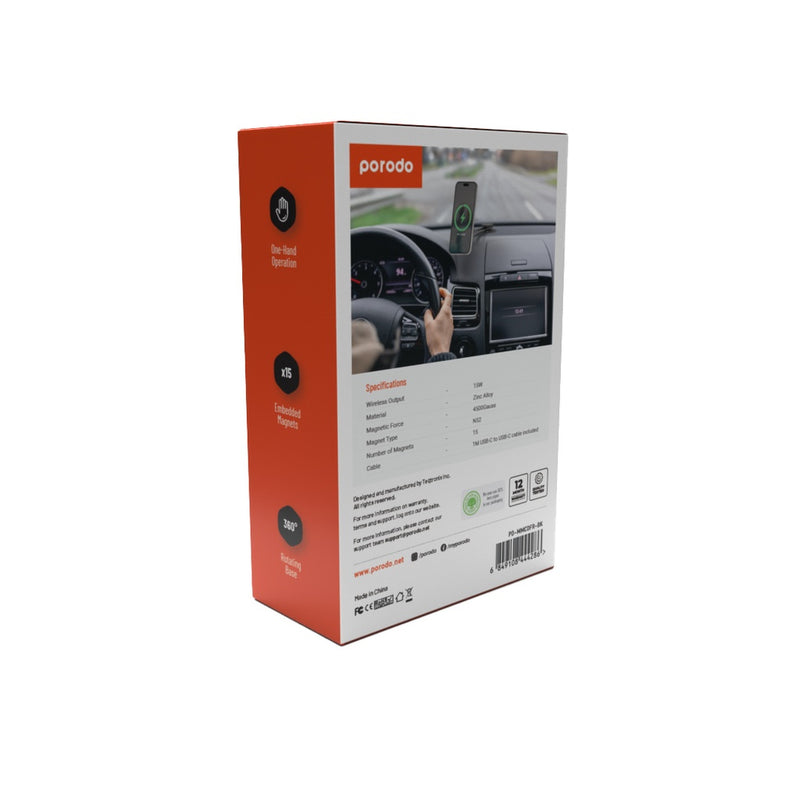 Porodo Magsafe Charging Transparent Phone Mount 360° Rotating Base - Black [O]- ستاند سيارة مناسب لجميع انواع الاجهزة - مغناطيس - قاعدة لزق + دوران 360 درجه - بورودو