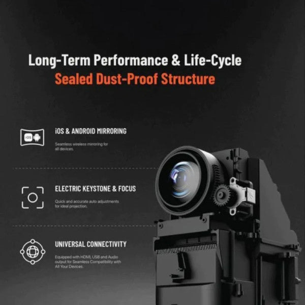 Porodo Mini Projector Wireless Mirroring Patented Dust-Proof Structure - White [O] - بروجكتور متنقل - بورودو - كفالة 24 شهر
