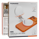 Porodo Nura Magnetic Fill Light Mirror with 360° Phone Stand - White [O] - اضاءة للتصوير + مراية + ستاند - ماغ سيف - متوافقة مع جميع الاجهزة التي تدعم الماغ سيف