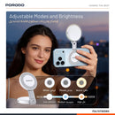Porodo Nura Magnetic Fill Light Mirror with 360° Phone Stand - White [O] - اضاءة للتصوير + مراية + ستاند - ماغ سيف - متوافقة مع جميع الاجهزة التي تدعم الماغ سيف