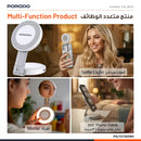 Porodo Nura Magnetic Fill Light Mirror with 360° Phone Stand - White [O] - اضاءة للتصوير + مراية + ستاند - ماغ سيف - متوافقة مع جميع الاجهزة التي تدعم الماغ سيف