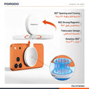 Porodo Nura Magnetic Fill Light Mirror with 360° Phone Stand - White [O] - اضاءة للتصوير + مراية + ستاند - ماغ سيف - متوافقة مع جميع الاجهزة التي تدعم الماغ سيف