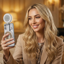 Porodo Nura Magnetic Fill Light Mirror with 360° Phone Stand - White [O] - اضاءة للتصوير + مراية + ستاند - ماغ سيف - متوافقة مع جميع الاجهزة التي تدعم الماغ سيف