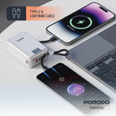 Porodo Petite 20000mAh Power Bank with Integrated Type-C & Lightning Cable - Silver - بطارية متنقلة - برودو - قوة 20000 - سلك شاحن أيفون + تايب سي - 1 منفذ تايب سي - 1 منفذ يو اس بي - شاشة رقمية - كفالة 12 شهر