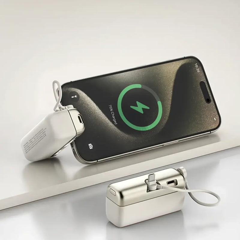 Porodo Pocket Volt 10000mAh Power Bank - White - بطارية متنقلة - مع شاحن تايب سي + شاحن ايفون - سعة 10 ألاف مللي امبير + شاشة رقميه - لأجهزة الاندرويد والايفون - كفالة 24 شهر